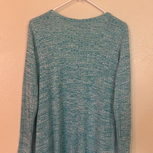 Lularoe Longline Cardigan Size Medium Heathered Teal Knit Front Pockets Cozy - Picture 5 of 10